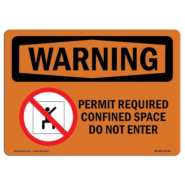 OSHA WARNING, Permit Required Confined W/ Symbol, 24in X 18in Rigid Plastic, OS-WS-P-1824-L-12754